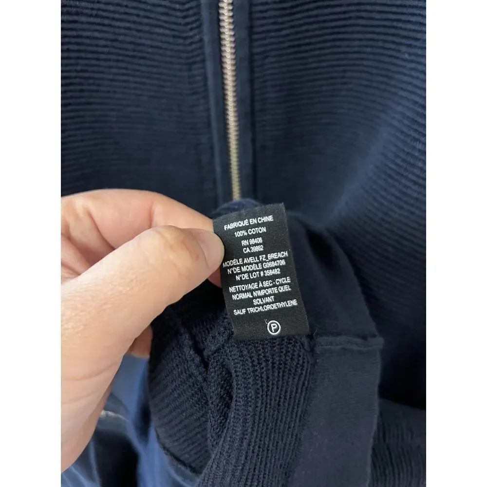 Theory Sweater Mens XL Navy Blue Full Zip Mock Neck Cotton Knit